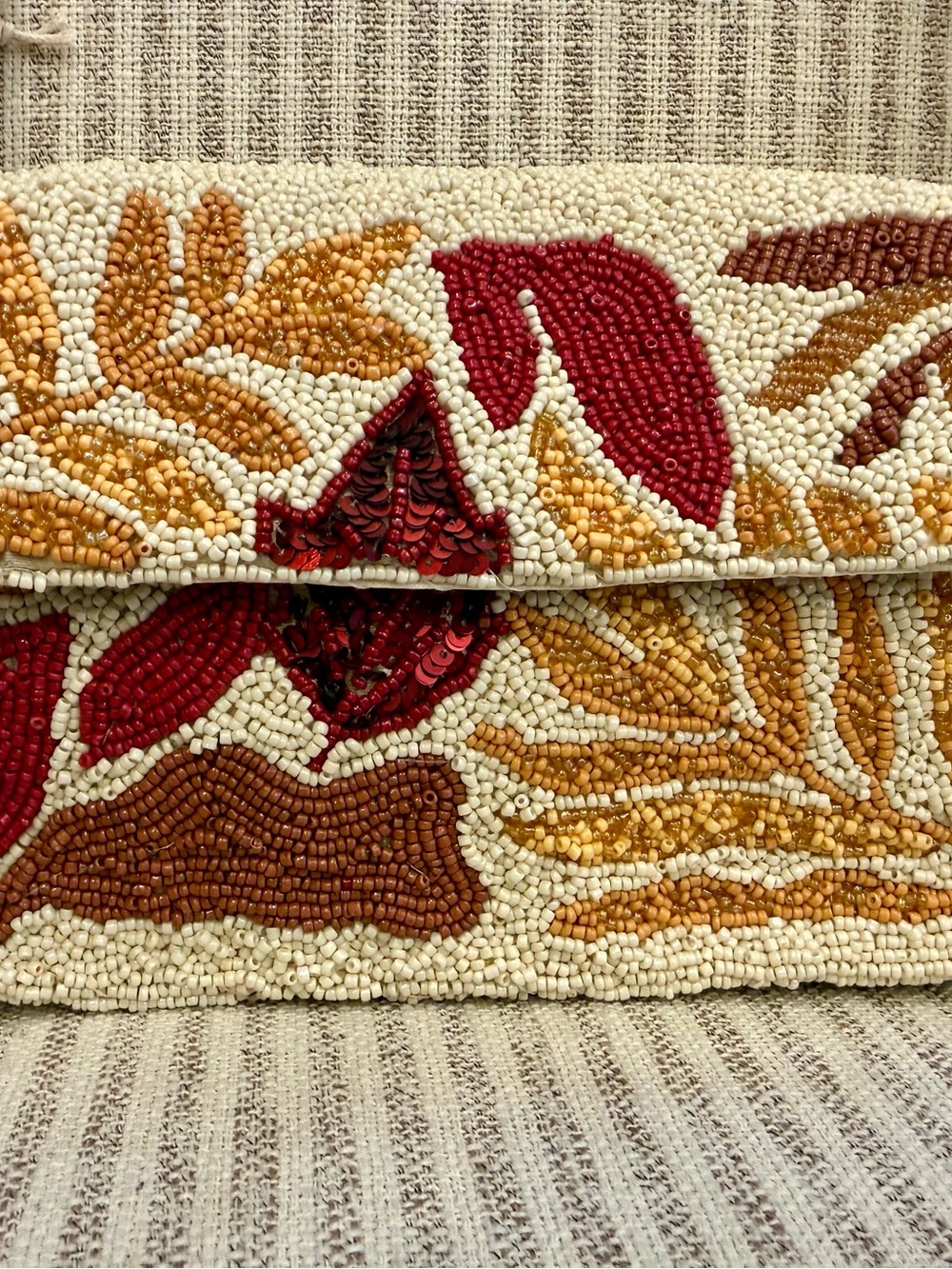 Sol and Mer Cream Beaded Shoulder Bag with Floral Leaf Embroidery #Fall #leaves - Picture 2 of 8